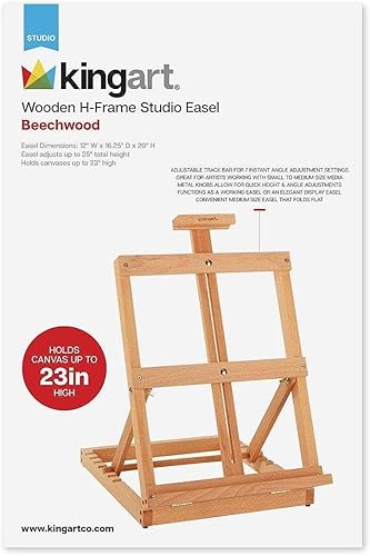 Miniatura 3 de KINGART 705N Caballete de mesa con marco en H para artistas, con capacidad para lienzo de hasta 23 pulgadas, madera maciza, portátil y ajustable,