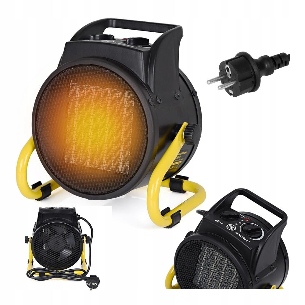 WARMTEC Chauffage Soufflant avec Thermostat 2000W - Chauffage Électrique pour d'atelier, Garage - 3 Modes, Boîtier Acier Robuste, Angle d'inclinaison réglable, protection contre la surchauffe