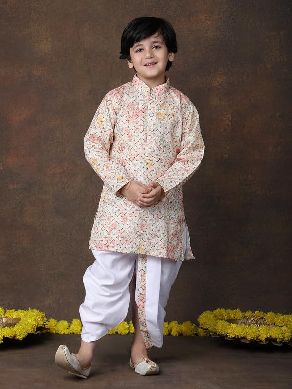 Image of superminis Boys Cotton Solid Jacket, Kurta Dhoti Set
