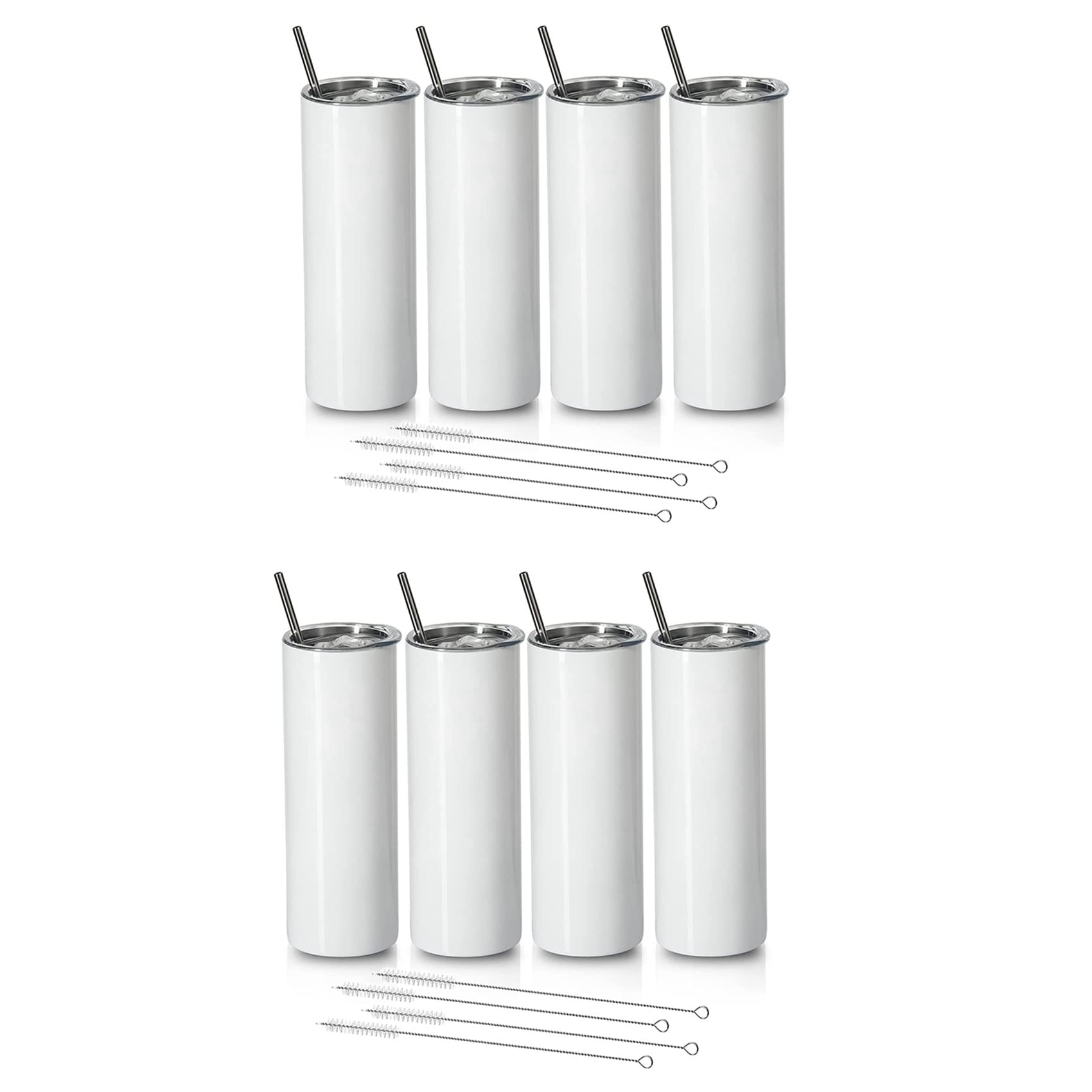 Hndhbfgrt Sublimation Tumblers 20 Oz Skinny Straight,Stainless Steel Sublimation Blanks Skinny Tumbler,with Lid and Straw,8 Pack