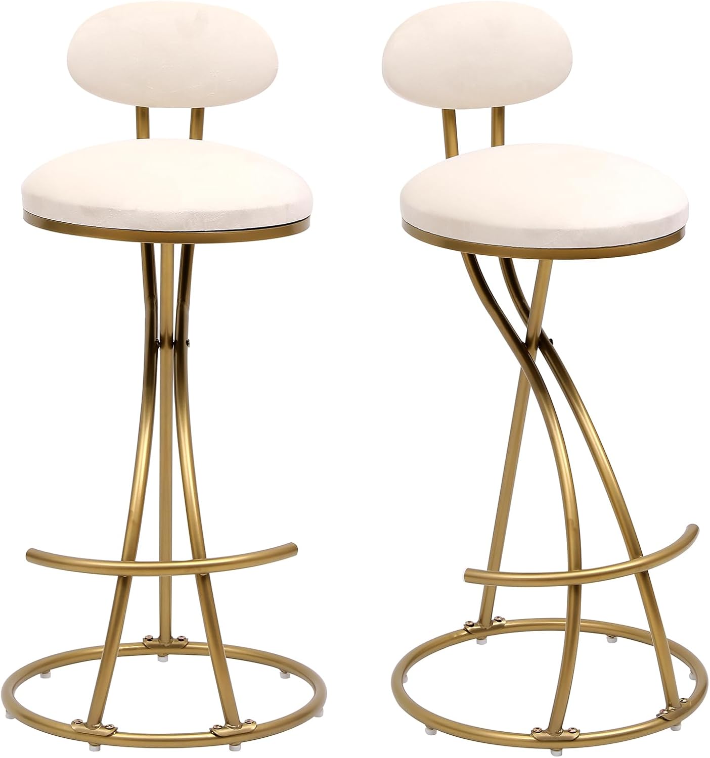 Bar Stools Set of 2 for Kitchen Island, 27.95" Counter Height Barstools with Back and Footrest, Modern Armless Velvet Dining Chairs, Metal Frame, 220LBS Capacity (Gold)