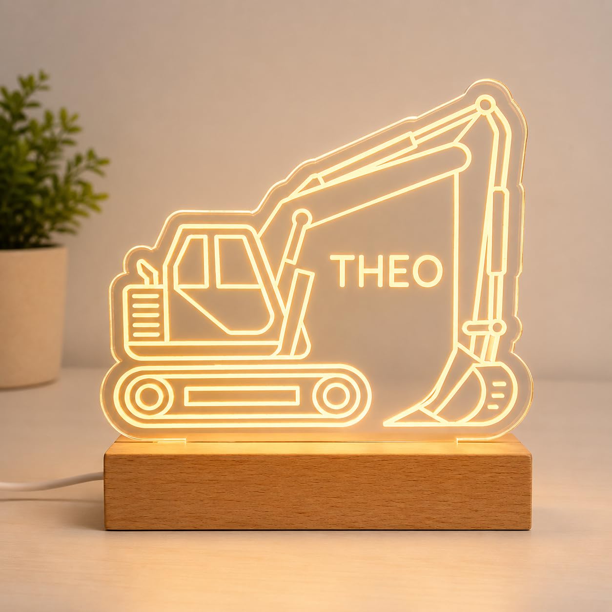 Personalised Digger Night Light for Boys