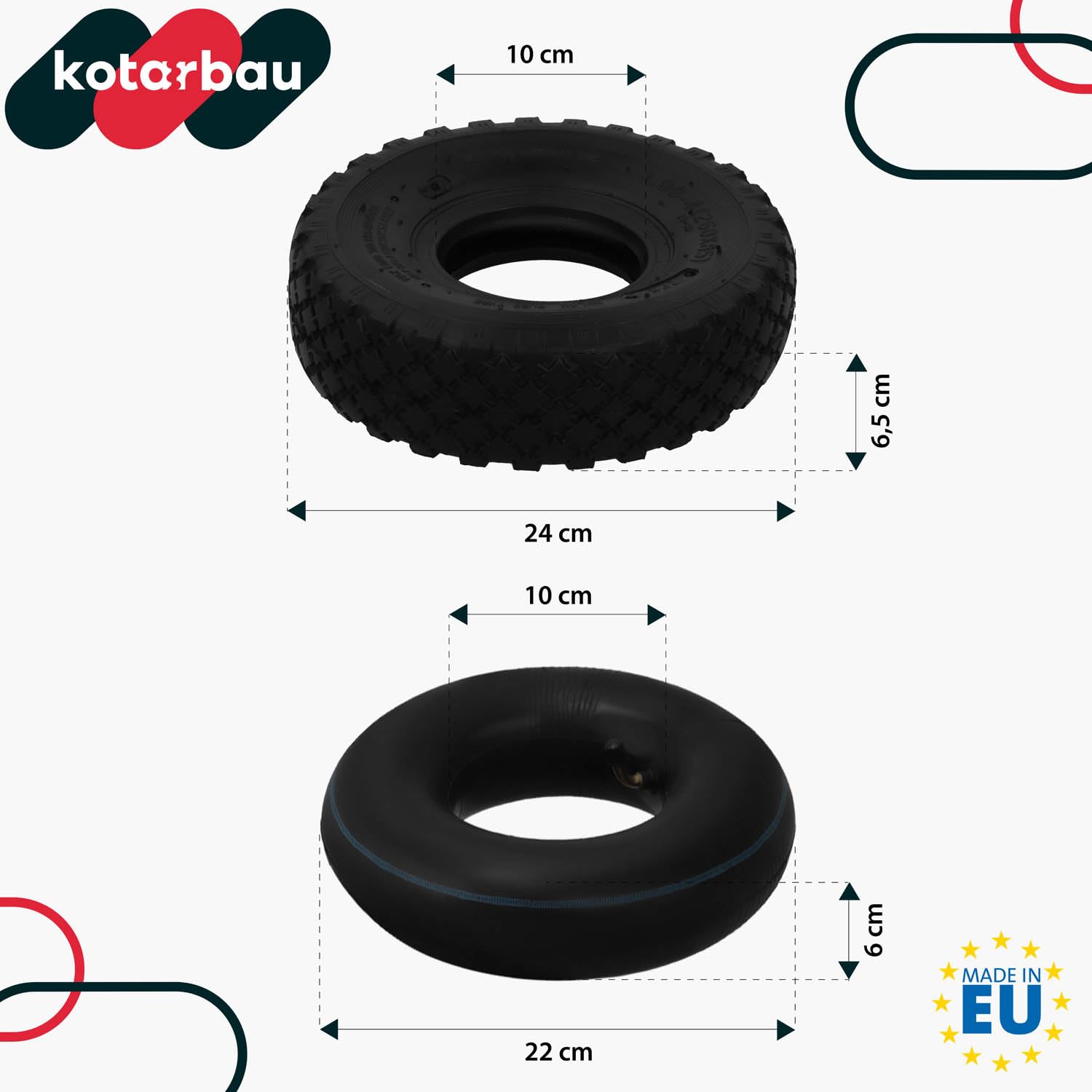 KOTARBAU® Opona do Wózka Magazynowego - Dętka Do Koła Wózka - Bieżnik 3.00-4 - Zestaw
