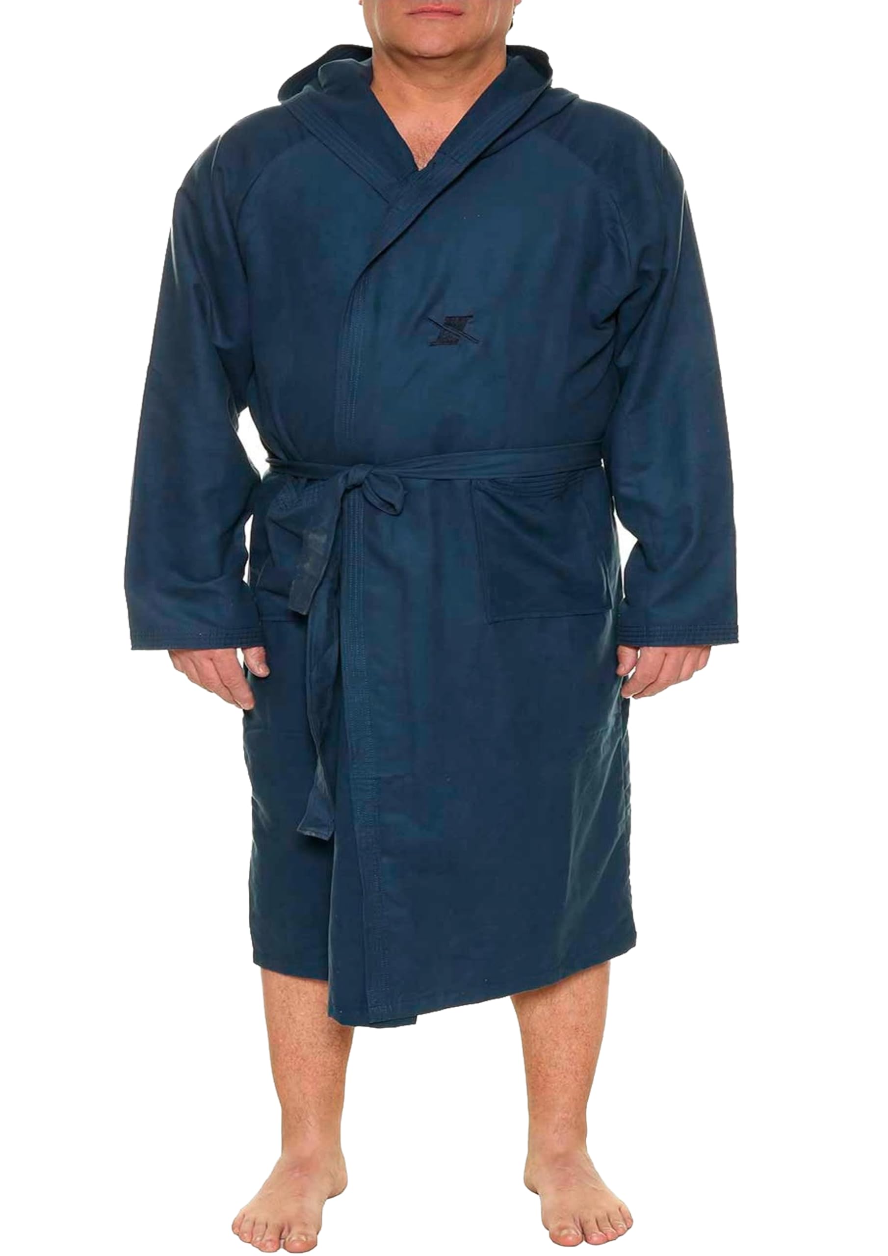 Accappatoio Unisex in Microfibra con Cappuccio e Cintura, Taglie Forti Uomo fino a 8XL, Maniche Lunghe, Colore Blu Navy
