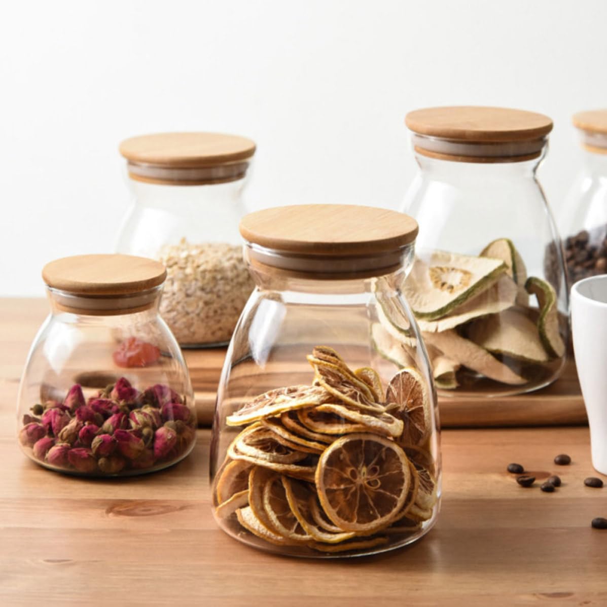 MAGICLULU Recipientes de Vidrio Borosilicato 2 Piezas Tapa de Madera y Silicona Capacidad 1000ml para Almacenamiento de Alimentos y Granos para Escritorio