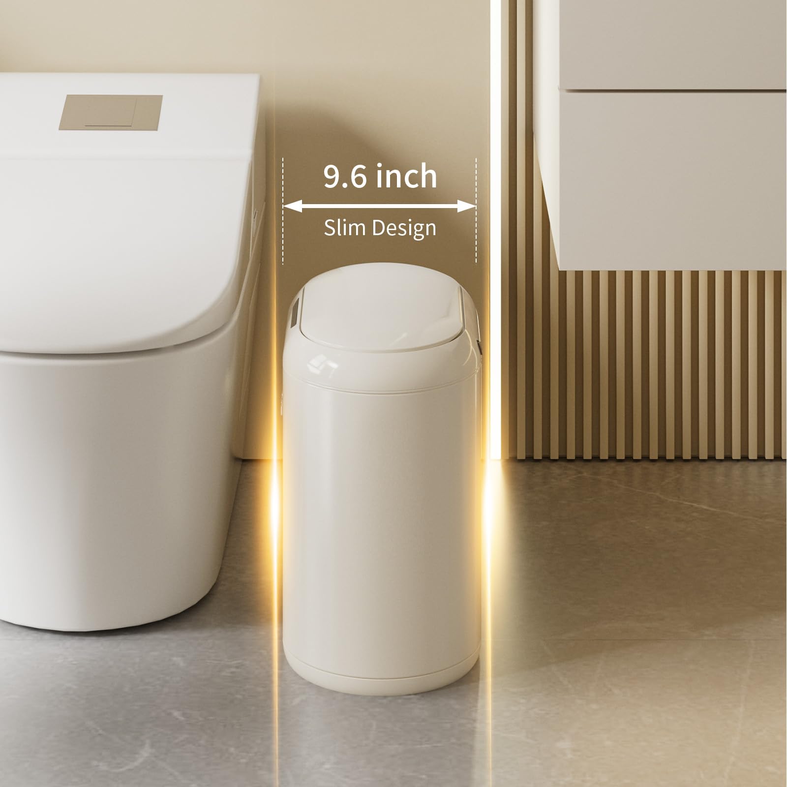 MRBIN Pattumiera Automatica Con Sensore Di Movimento 2,4L - Cestino Stretto E Impermeabile Per Bagno, Ufficio, Dormitorio - Apertura Touchless E Chiusura Silenziosa
