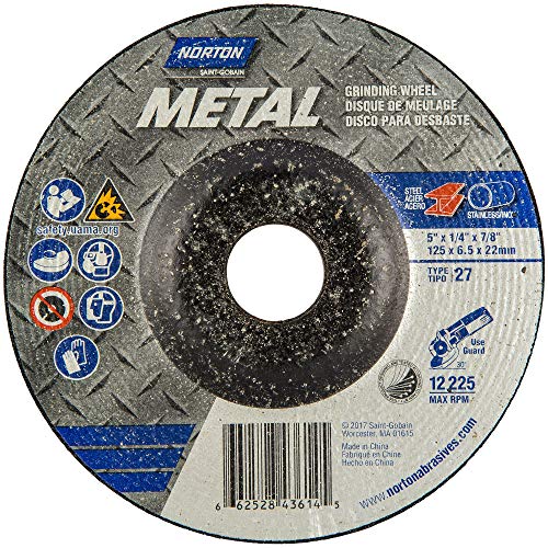 Norton Metal Depressed Center Abrasive Wheel, Type 27, Aluminum Oxide, 7/8