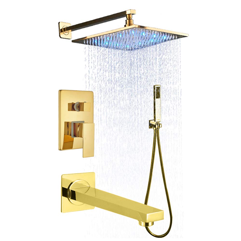 Douche thermostatique en or moderne de 8 pouces avec LED pour une salle de bain de luxe