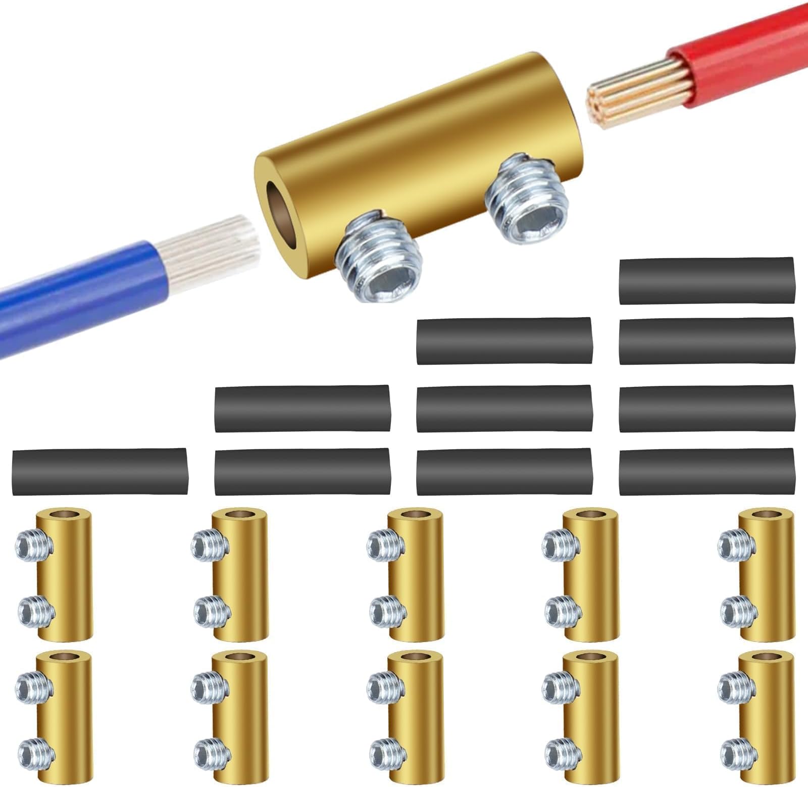 Linkstyle 10PCS 10 AWG Gauge Wire Connector Nut Kit, 60A 1-6mm² Splicing Quick Wiring Connection Terminal, Circuit Connector with Screws and Heat Shrink Tube