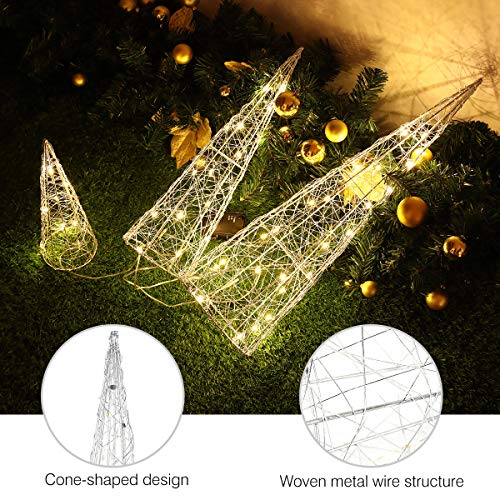 Luxspire Christmas Tree, Woven Metal Wire Christmas Tree With Lights, Artificial Christmas Tree With Led Lights Battery Powered For Indoor And Outdoor Holiday Christmas Decoration, Silver #TOP3