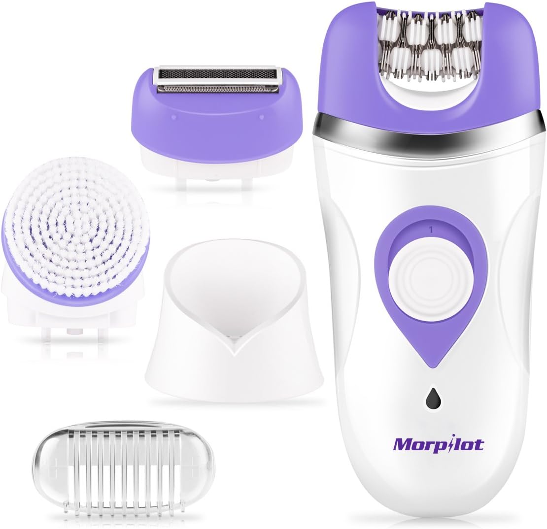 Electric Epilator, Morpilot 3 in 1 Rechargeable Hair Epilator for Women, Hair Remover Shaver, Facial Cleansing Brush - Wet Dry Use Lady Electric Bikini Razor with Manicure Set