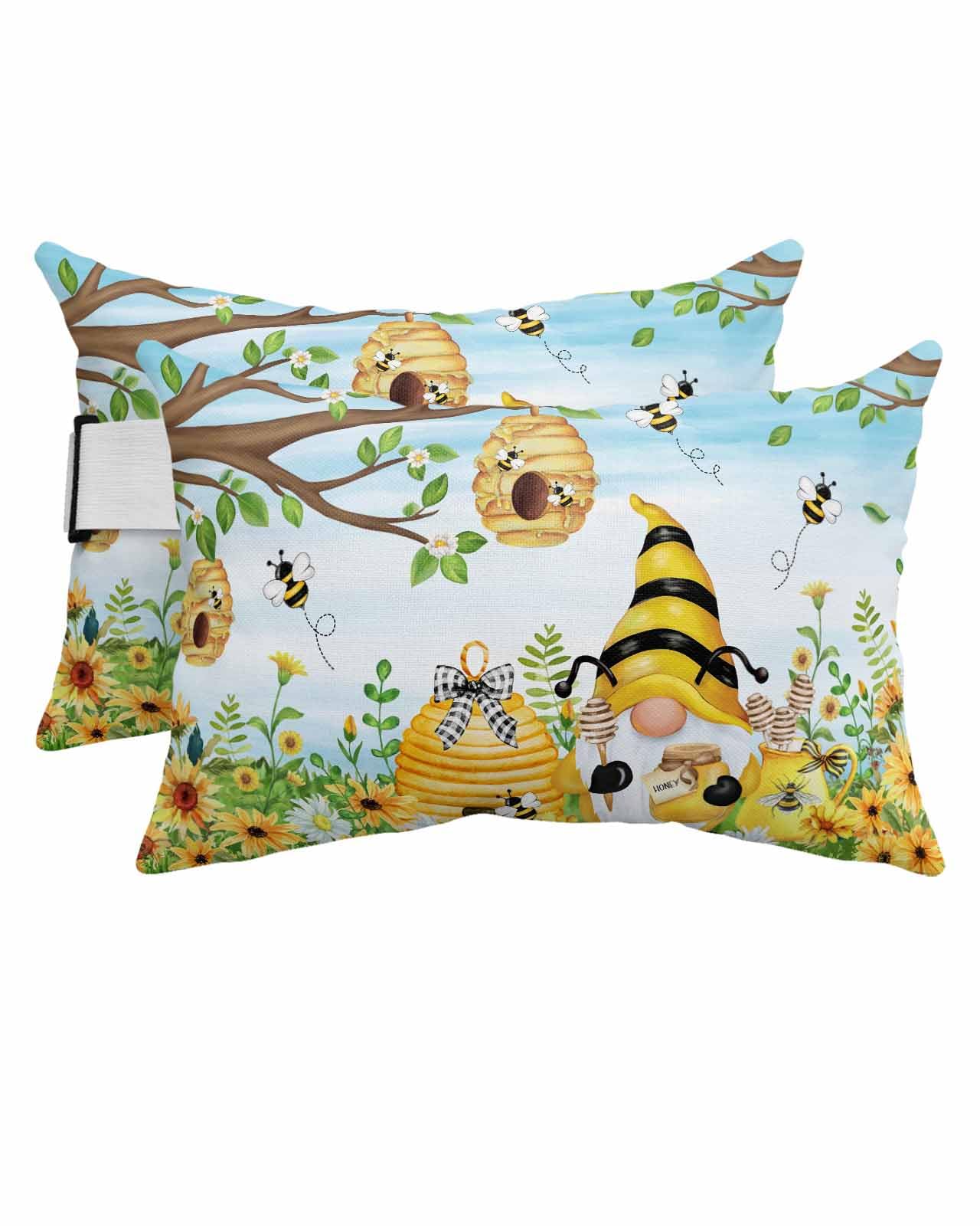 Blue Gnomes Outdoor Beach Chair Pillow Headrest for Chaise Lounge Chair, Recliner Head Pillow Waterproof Pillowcases with Elastic Band & Pillow Inserts 11x16(2 PCS) Yellow Bee Honey Daisy Flower