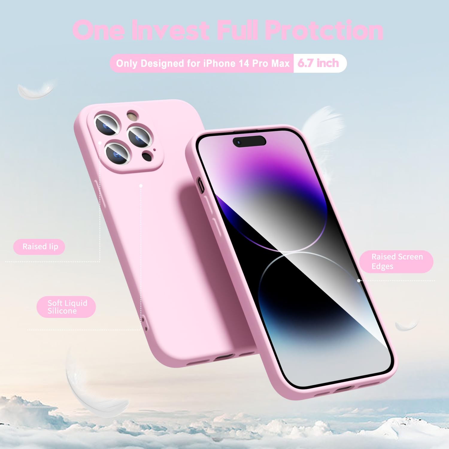 oakxco for iPhone 16 Pro Max Case Liquid Silicone, Soft Rubber Gel Elegant Aesthetic Basic Simple Cover, Cute Thin Slim TPU Matte Solid Color Plain Smooth Case for Women Girl, Light Pink — view 1748