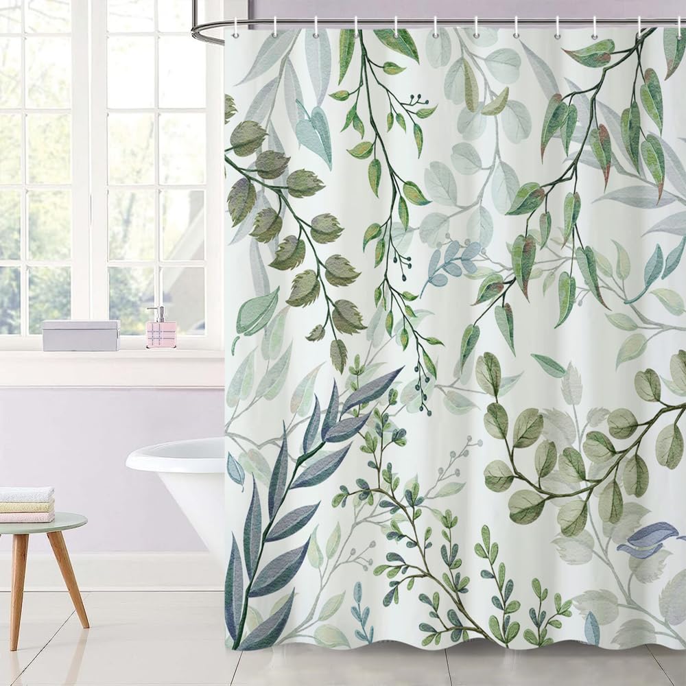 Uiiooazy Cortina de Ducha de Hoja Eucalipto, Cortinas de Ducha Verde Oro Abstracto Planta Cortinas de Baño Antimoho Impermeable Lavable Tejido de Poliéster Cortina Ducha con Ganchos 90x180cm — view 300