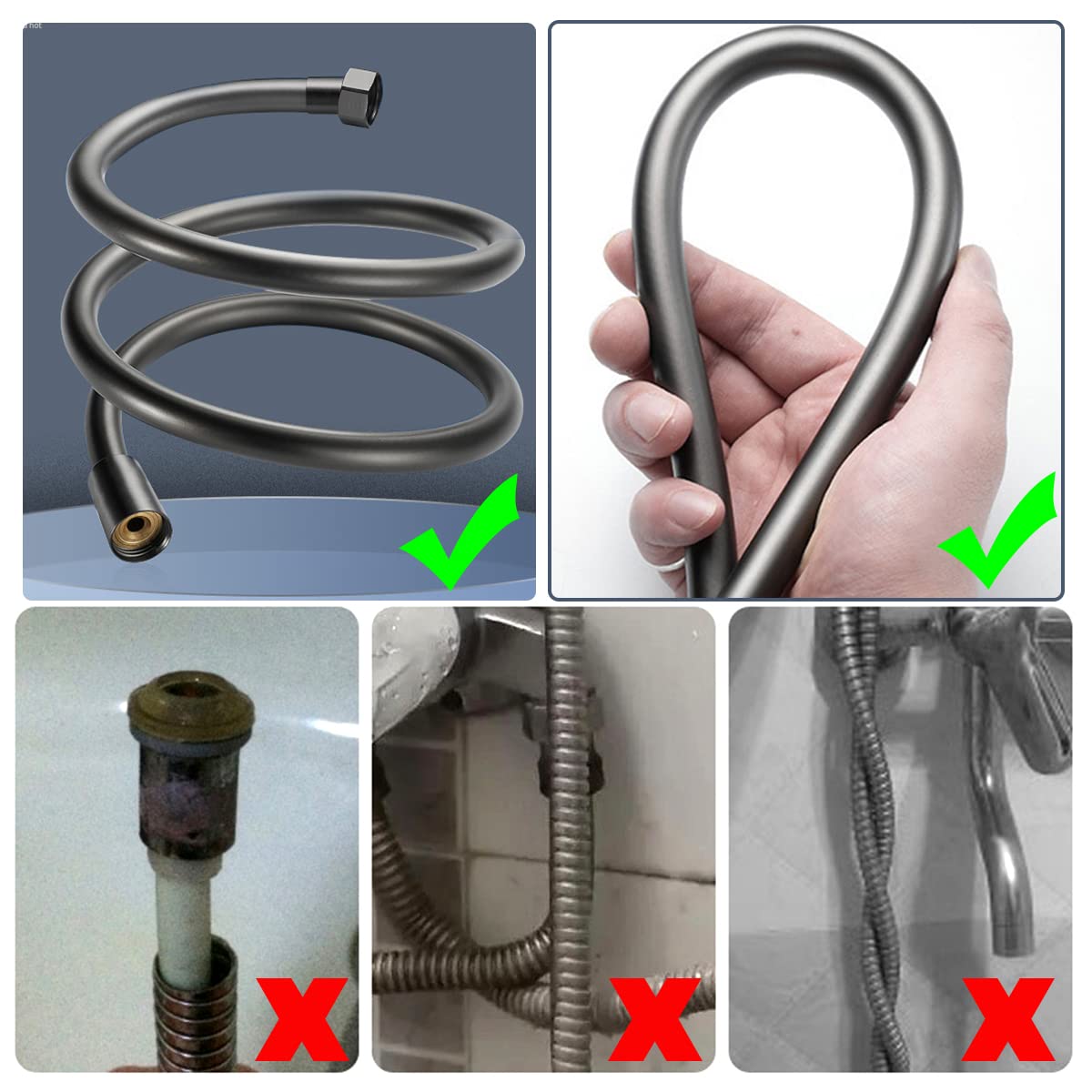 Tubo Doccia Anti-Torsione 2 Metri - Plastica Con Attacco Standard G 1/2", Facile Da Installare