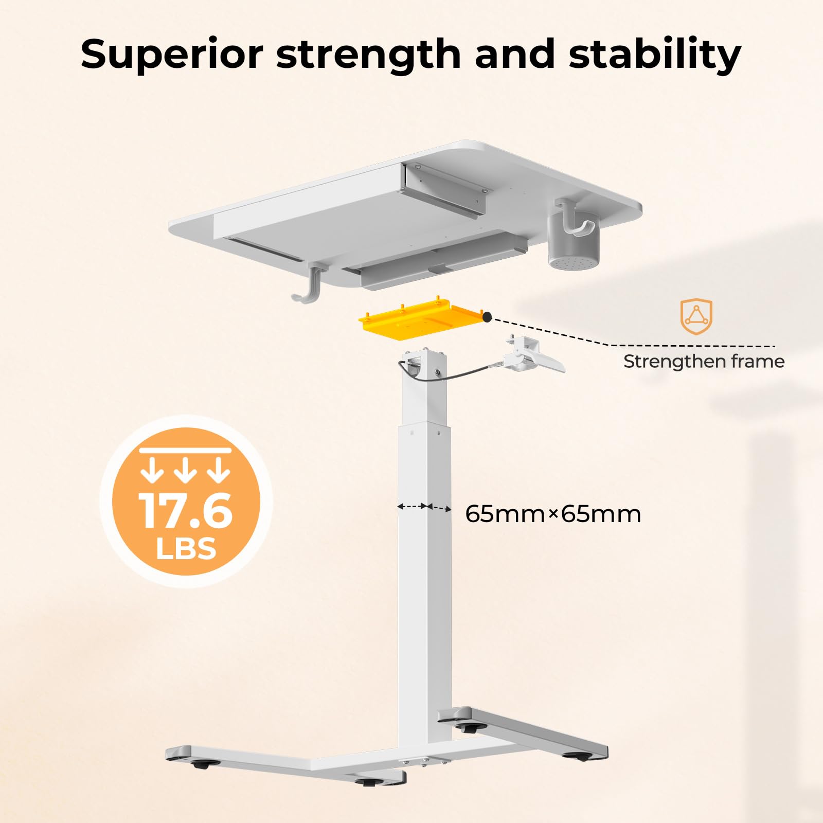 Mobile Standing Desk with Drawer 28 Rolling Desk with Cup Holder and Hooks Portable Laptop Cart on Wheels — view 7