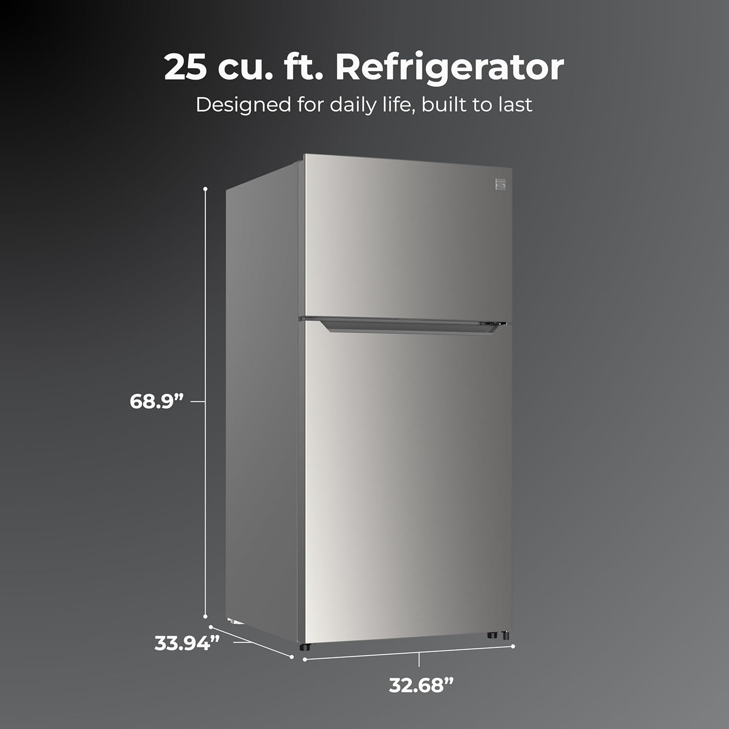 Kenmore 33" Top Mount Refrigerator with Freezer - Adjustable Shelving, Humidity-Controlled Crispers, LED Lighting, ENERGY STAR Certified, 25 cu. ft. Capacity - Fingerprint Resistant Stainless Steel