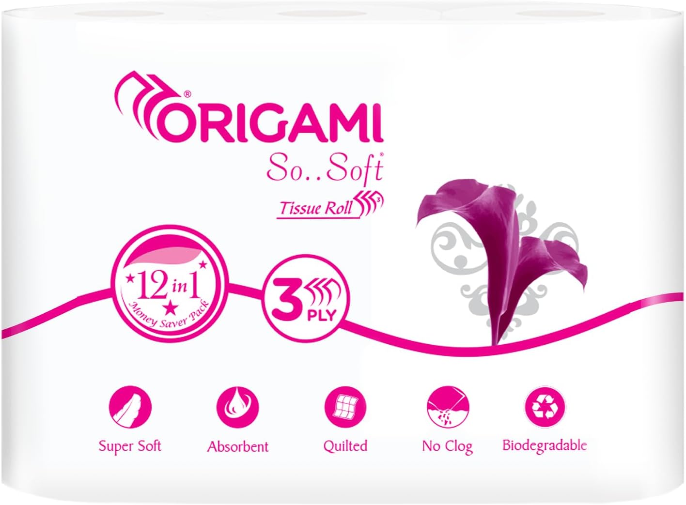 Origami So Soft 3 Ply 12 in 1 Toilet Tissue Paper | Ultra Absorbent with No Clog & Easy Flush Feature | Gentle on Skin (140 Pulls, Total 1680 Sheets)