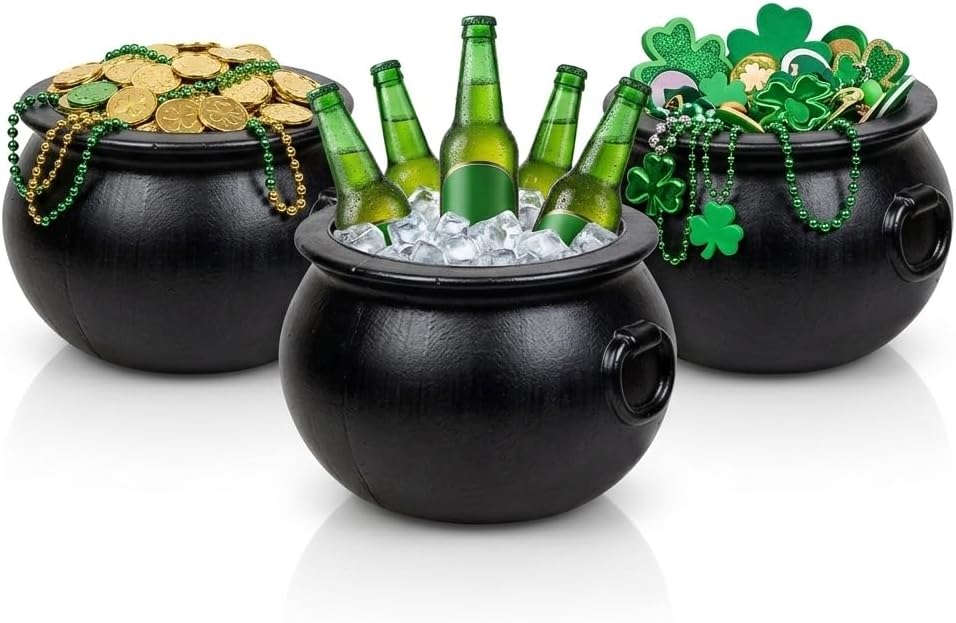 PMU Halloween Cauldron 3Pcs 12" Witch Plastic Cauldron bowl Black, For Halloween Decor