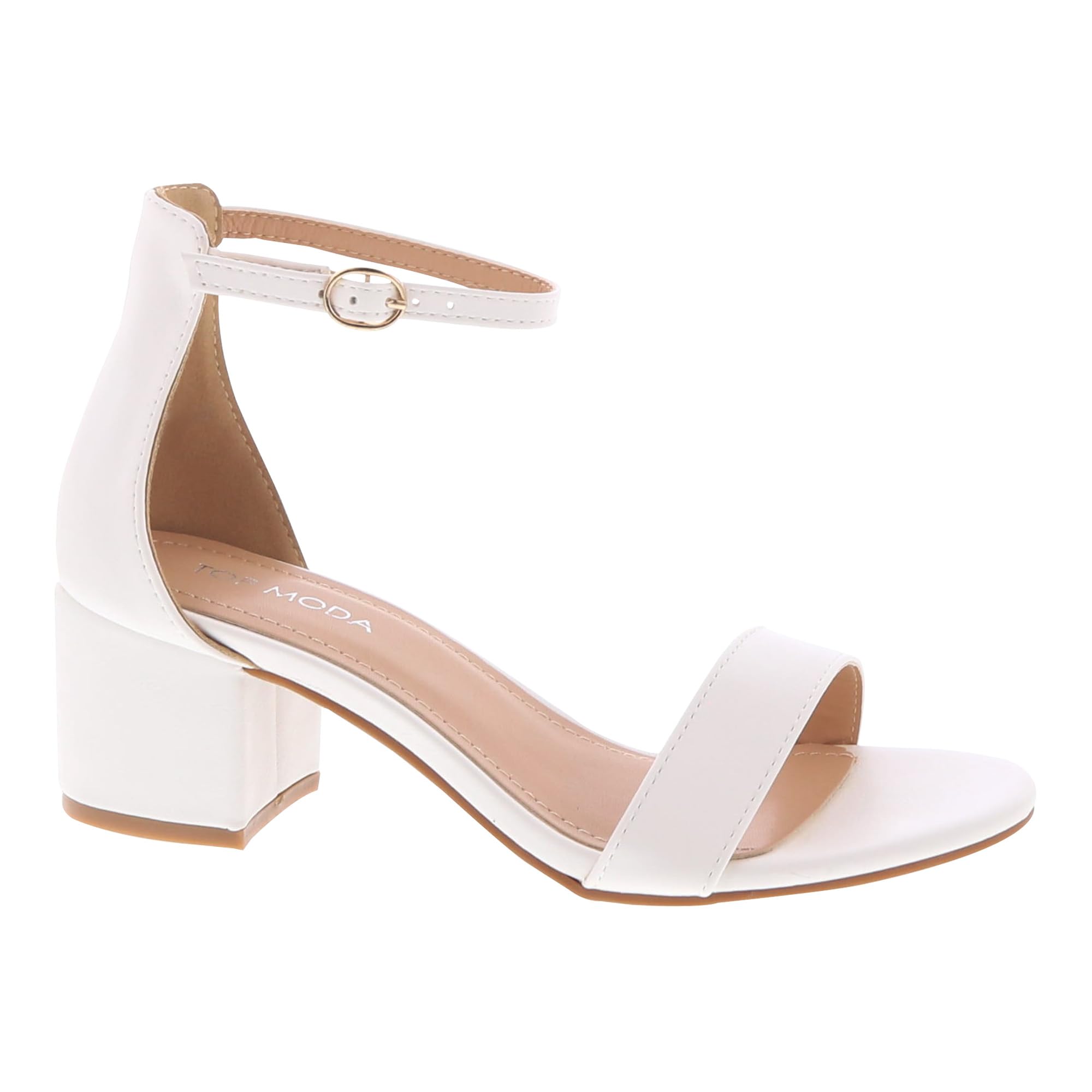 TOP Moda Darcie-1 Ankle Strap Dressy High Heel Sandal, Non-slip Sole, For Wedding, Party, Prom, Evening Wear, or Any Occasion, Sleek Style Block Heel Sandals 8 White Pu