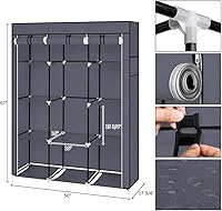 Vista 57 de 67" Portable Wardrobe Closet, Wardrobe Closet for Hanging Clothes with 2 Hanging Rods, 12 Clothes Storage Organizer Shelves, Non-Woven Fabric Grey