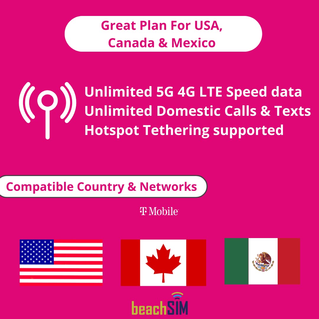 T-Mobile USA CA MEX SIM Karte 30 Tage Unbegrenztes Datenvolumen Anrufe SMS 5 GB