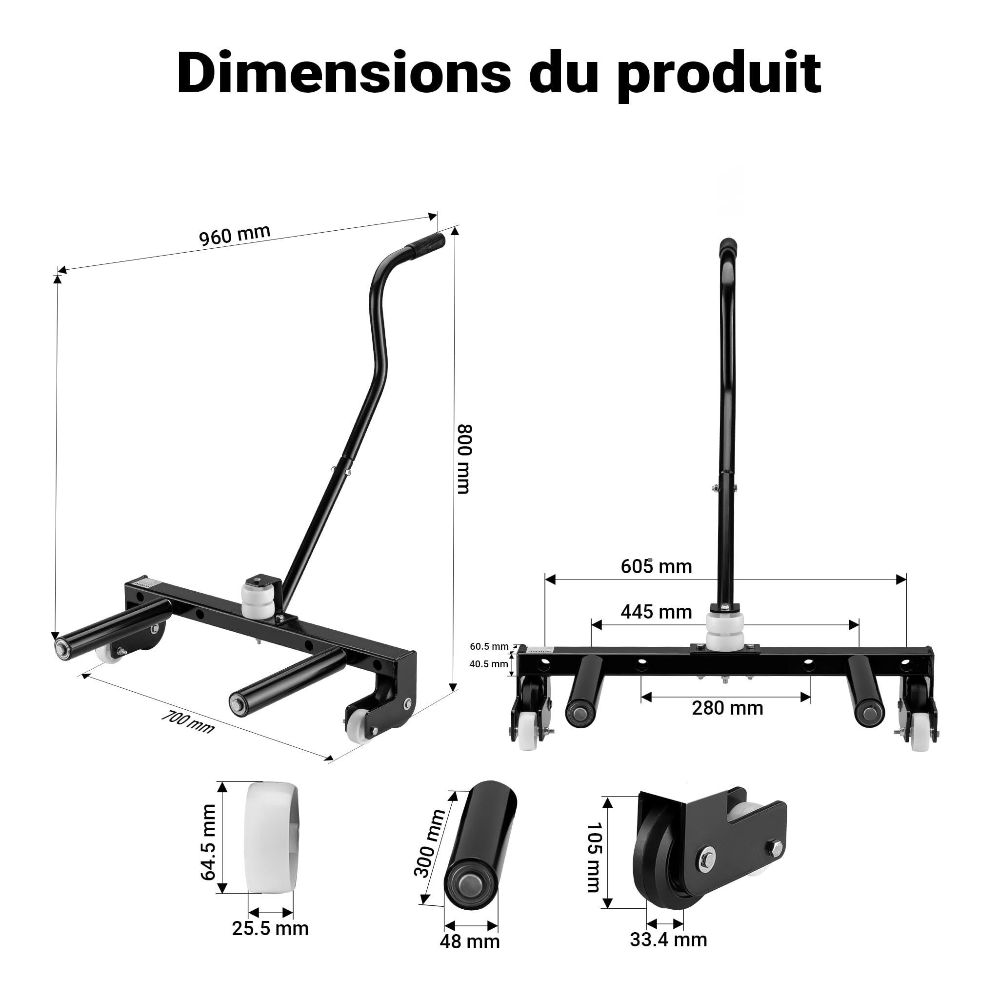XPOtool Chariot de Montage pour pneus Acier Charge 250kg 17-56,5 cm (6,5-22,5") Démonte - pneus Poignée Ergonomique Décolle-Pneu Équipement Garage Atelier Entretien Véhicule