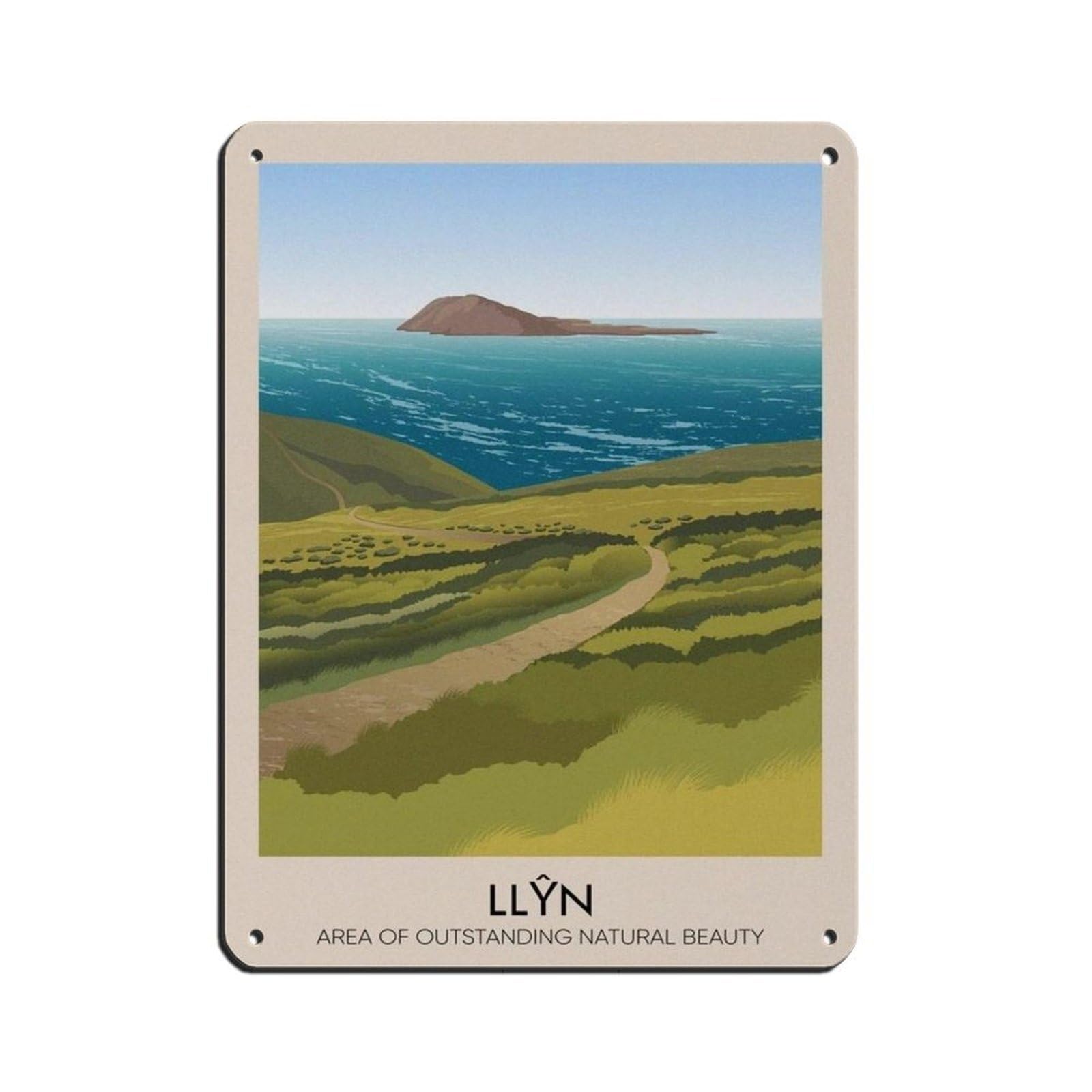 Lxwnze 30L X 40W Cm Llyn Aonb Travel Poster, Wales Tin Sign Vintage Metal Pub Club Cafe Bar Home Wall Art Decoration Poster Retro 12X16inch(30X40cm)