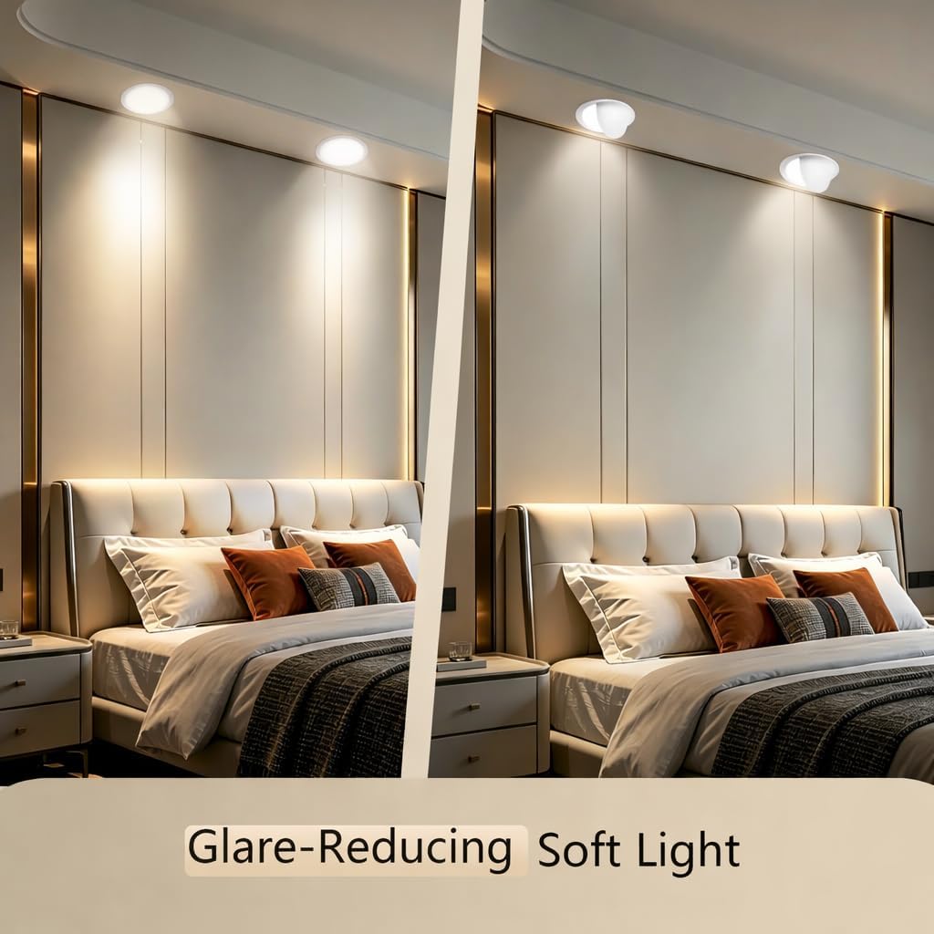 4-Pack 6-Inch Magnetic Recessed Light Half Shields, White Anti-Glare Covers for Ceiling Can Lights, Tool-Free Snap-On Installation