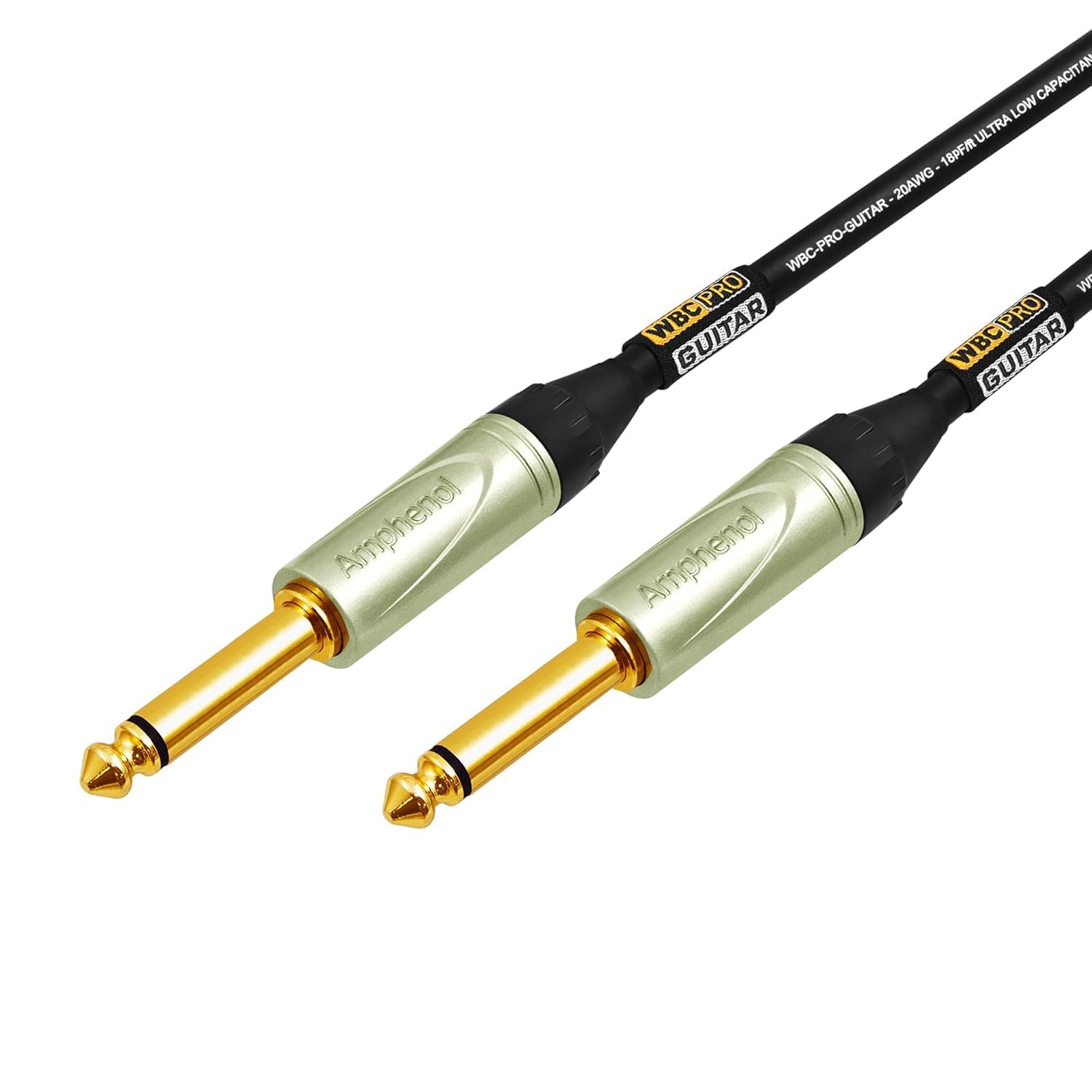 WBC-PRO-Guitarra de 10 pies, 20 AWG, tapa baja (18 pF/pie), grado profesional, a base de grafito, cable de guitarra de doble blindaje, bajo, instrumento con conectores Amphenol QM2P-AU de 6,35 mm