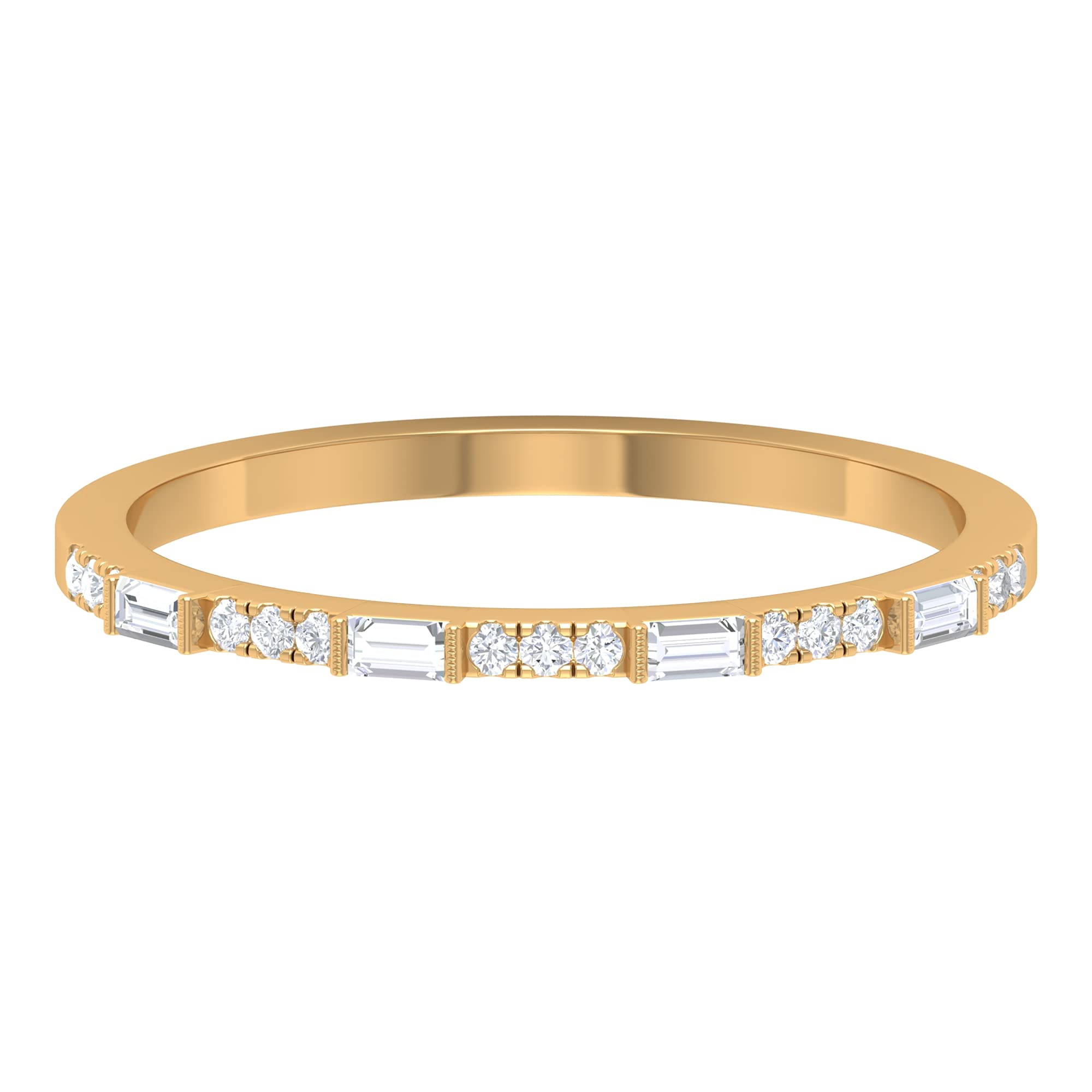 Diamond and Gold Half Eternity Ring, Diamond Semi Eternity Ring for Women, Baguette and Round Cut Di