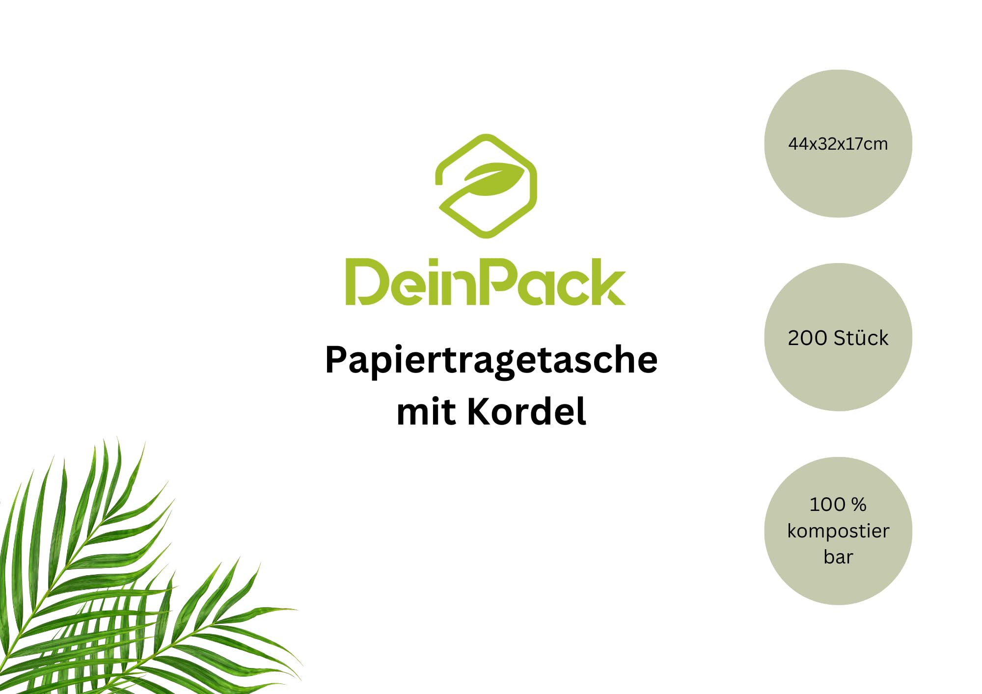 DeinPack 200 x Papiertüten 44 x 32 x 17 cm weiß Umweltschonende Papier Tragetaschen groß I Papiertüten Geschenktüten Papiertragetaschen biologisch abbaubar, kompostierbar