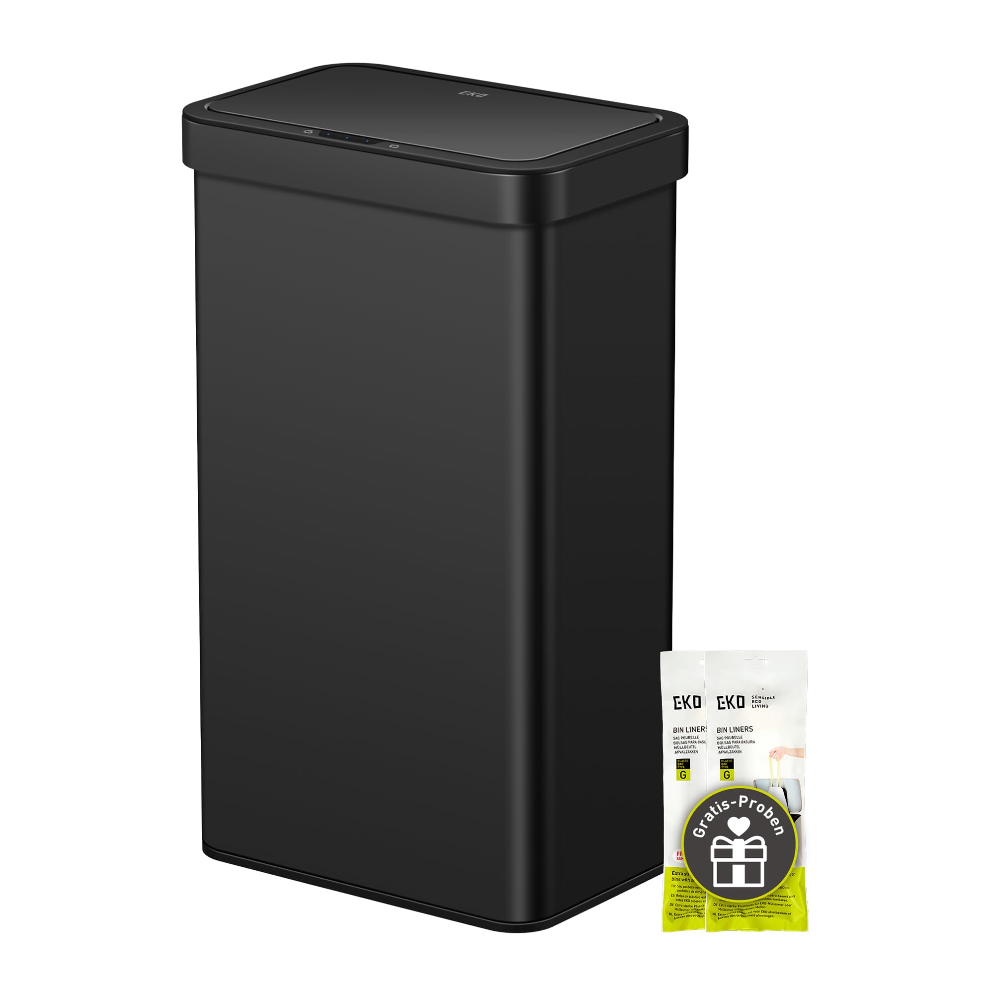 EKO NOVA 80L Mülleimer mit Sensor, Automatischer Küchenmülleimer, rechteckiger Bewegungssensor Abfalleimer, Soft Closing Deckel, Fingerabdruckresistente, elektrischer Mülleimer, Mattschwarz