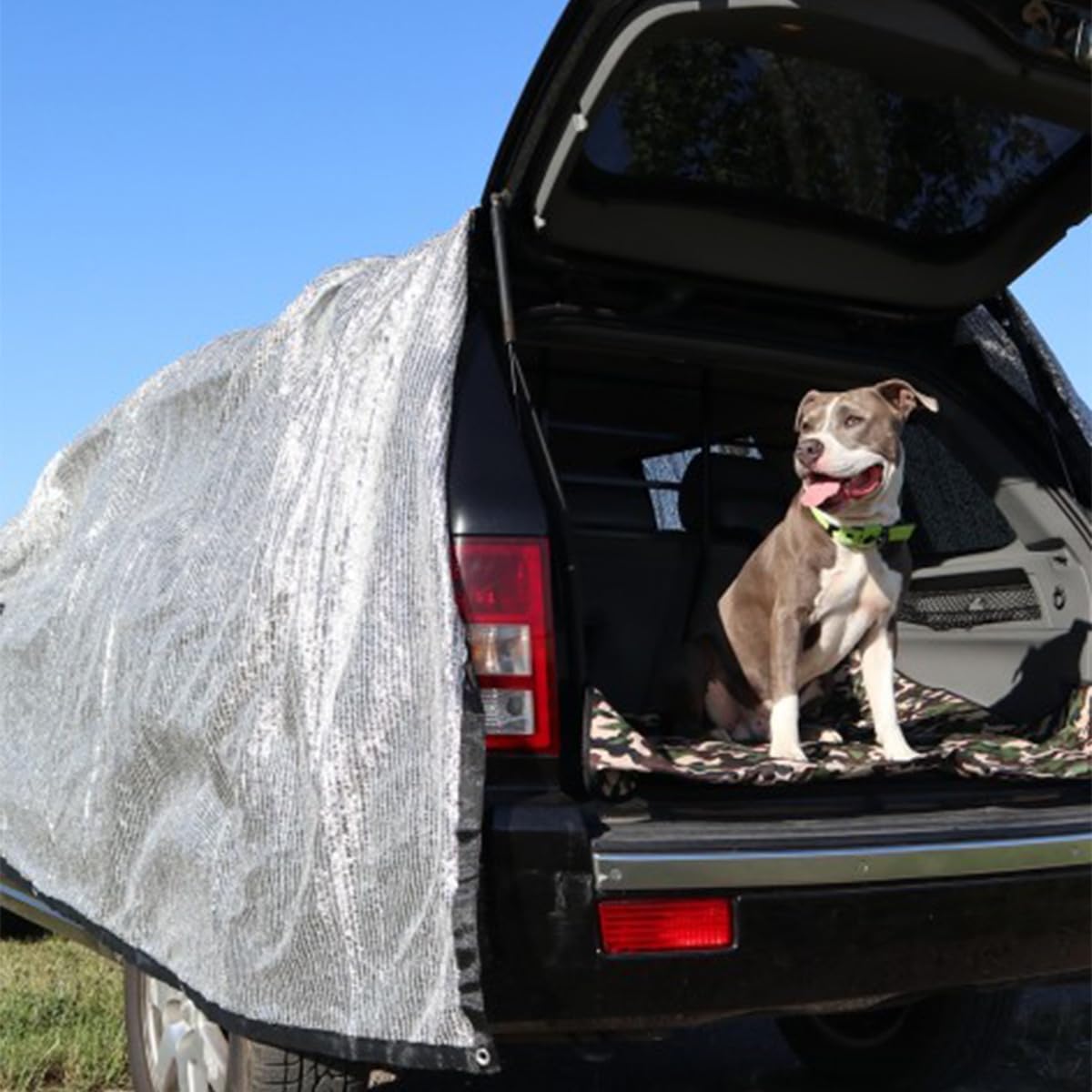 Schattennetz Auto Hund 3 m x 4 m Hitzeschutz Sonnenschutz Alunetz 90% UV Luftdurchlässiges Sonnennetz Hitzeschutz Haube Schattennetz für T5 T4 T6 Camping Zubehör Wohnwagen Wohnmobil