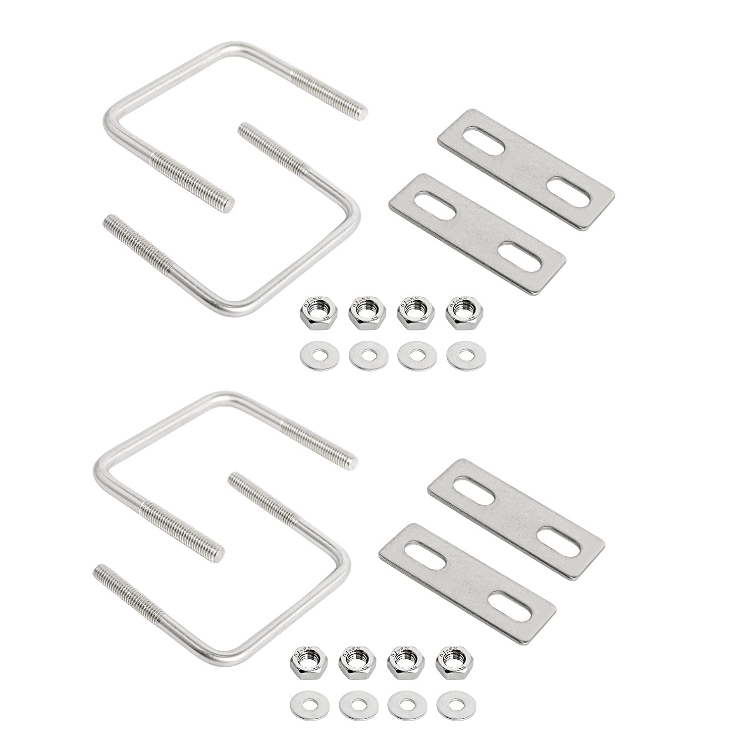 Aoje-Link Square U Bolt 2.36"(60mm) Inner Width M6 Thread 304 Stainless Steel Silver with Plates Nuts Flat Washers, 4Pcs