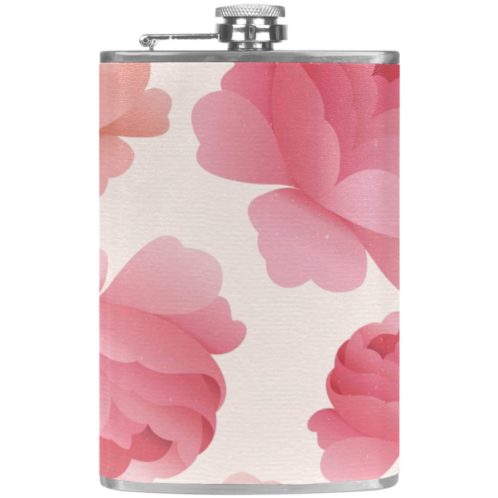 Flasque à whisky en cuir pivoine rose avec entonnoir de poche