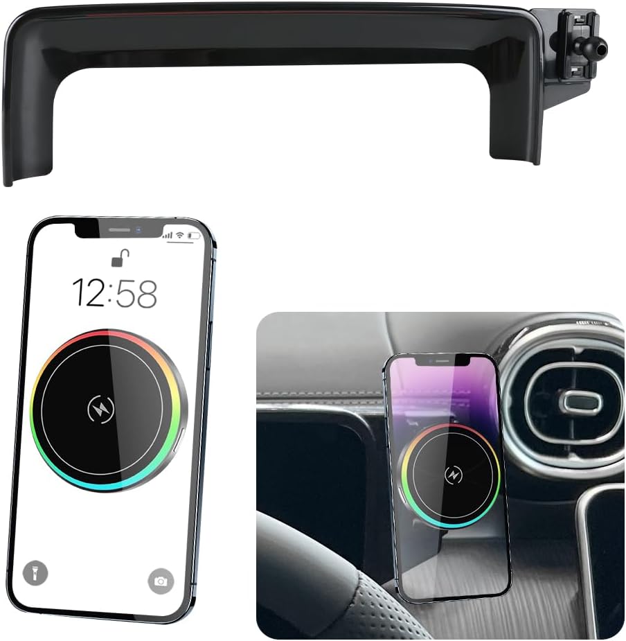 Car Magnetic Phone Mount for Mercedes Benz C-Class 2022-2025 and GLC Class 2023-2026 and CLE 2024-2026 Auto Accessories Best Cellphone Holder Fast 15W Wireless Charger Cell Phones Screen Stand