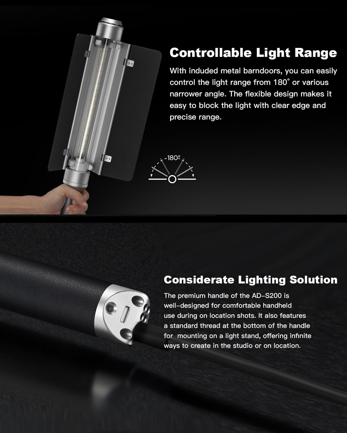 Godox AD-S200 Stick Flash Head 200W 5800K for AD200, AD200Pro and AD200Pro II Pocket Flashes with Barn Door, Carry Bag