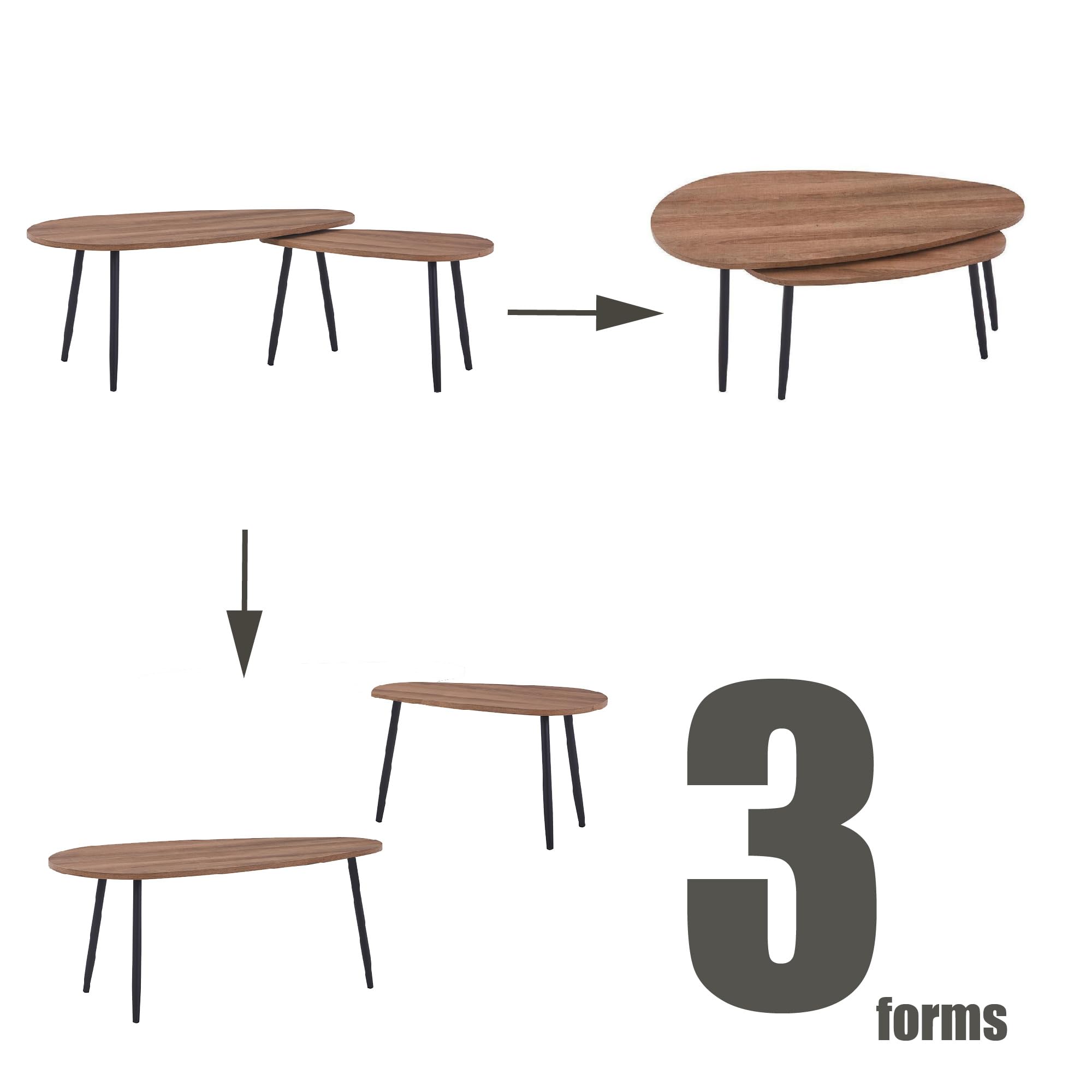 GOLDFAN Lot de 2 Table Gigognes Triangulaire pour Salon,Table Basse Bois Scandinave,Table Gigognes Bureau,2 Table d'appoint Design,Marron