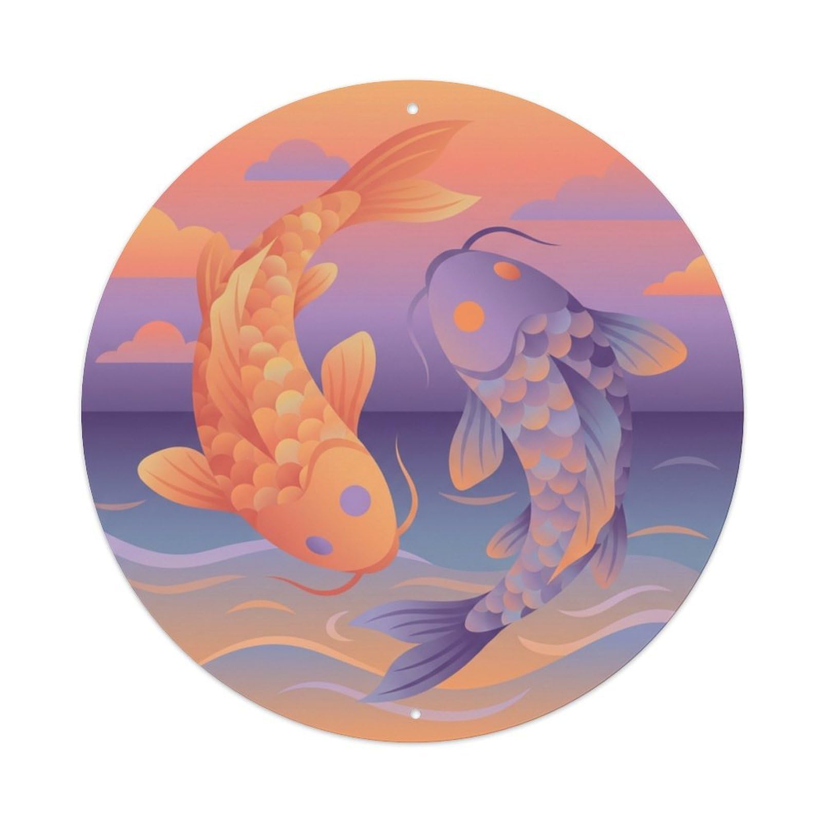 Metal Tin Sign Tai Chi Koi Fish Sunset Horizon Dawn