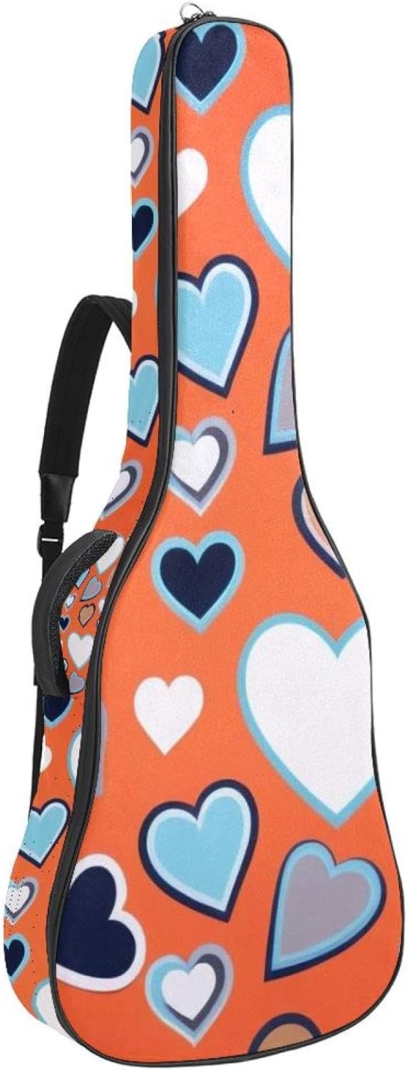 40/41/42-inch Colorful Love Acoustic Guitar Bag With Adjustable Shoulder Strap And 2 Storage Bags. Guitar Bag With Back Hanging Loop, Electric, and Classical Guitars