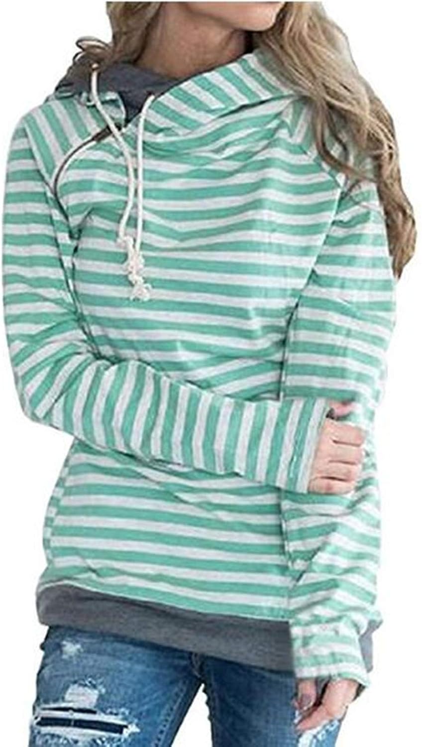 Women Striped Hoodie Sweater Adjustable 