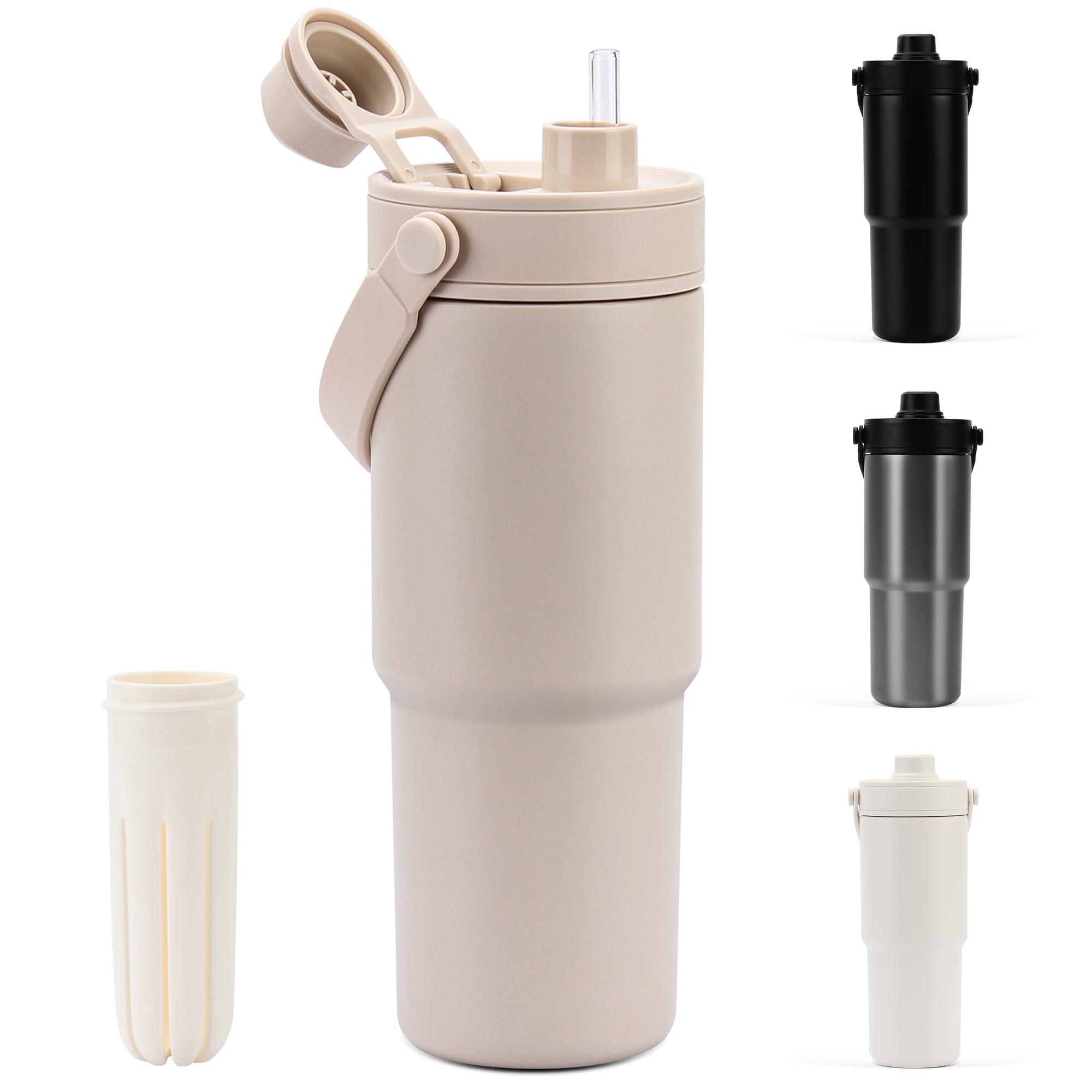 Amazon | CLICSUN タンブラー 735ML ストロー付き水筒 セラミック