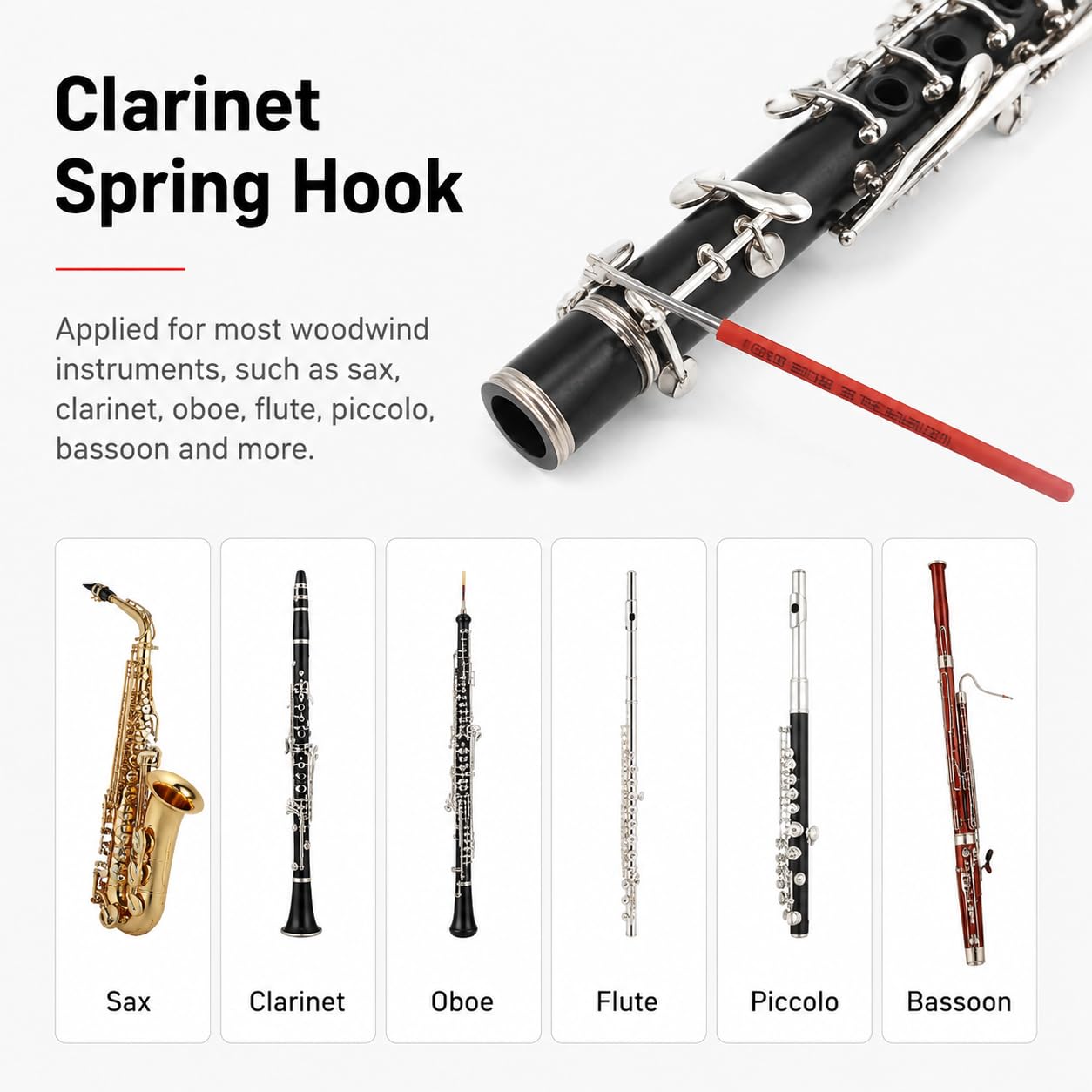 Dilwe Gancio a Molla,Strumento Riparazione per fiati in Acciaio per clarinetto di Sax Flauto Piccolo Flauto d'oboe (Colore Casuale per Manica Tubo)