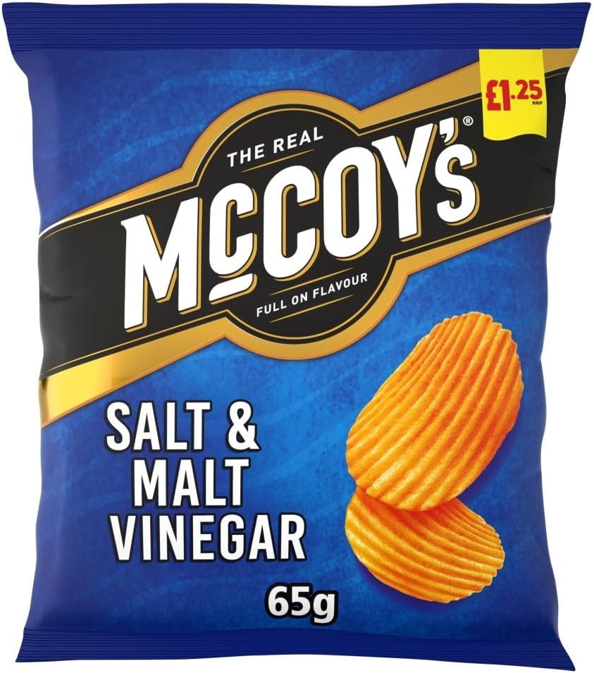 McCoy's Salt & Malt Vinegar Ridge Cut Crisps 65g - Box of 20 (Price Marked)