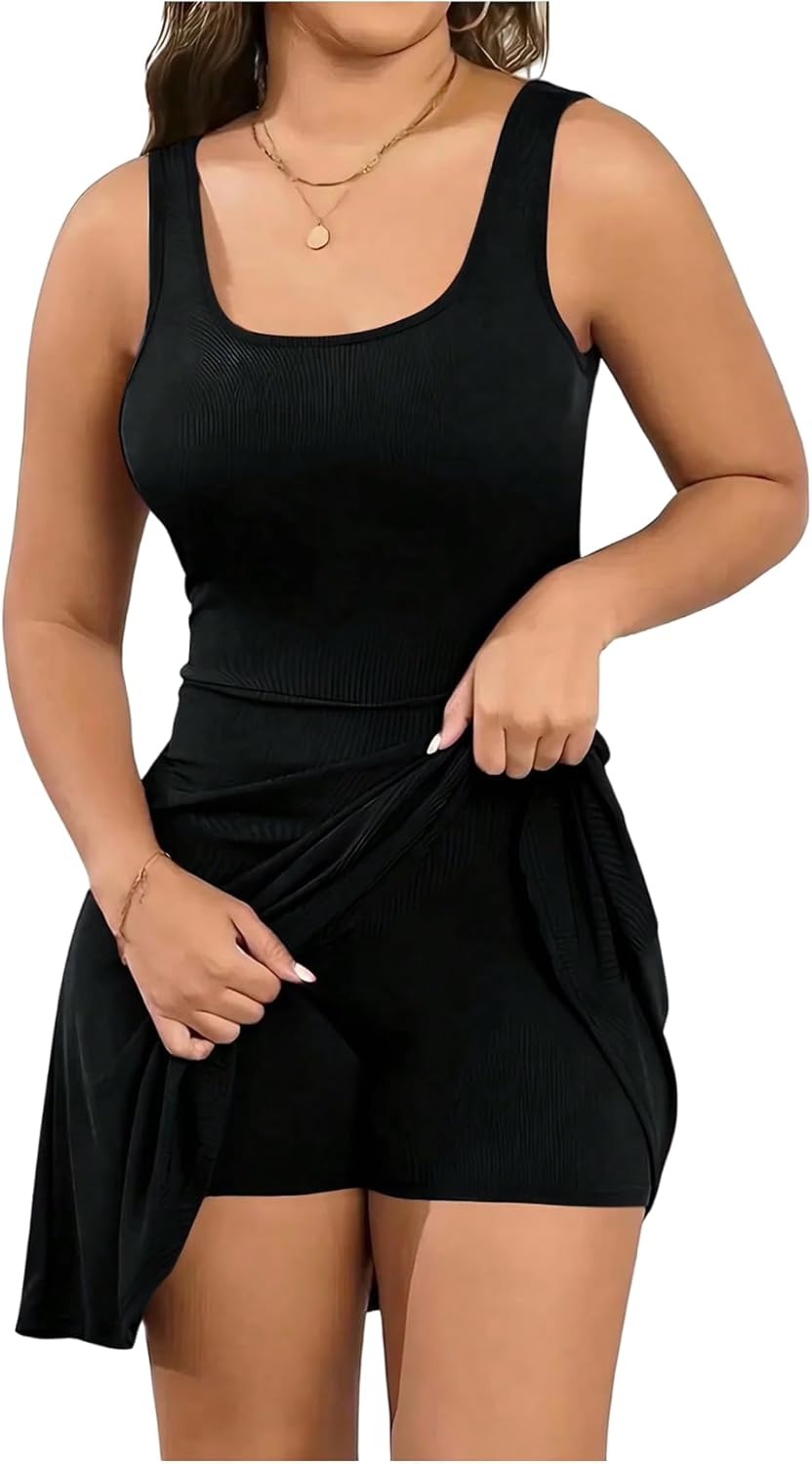 SHENHE Women's Sleeveless Tennis Dress with Built in Shorts Athletic Golf Mini Tank Dresses