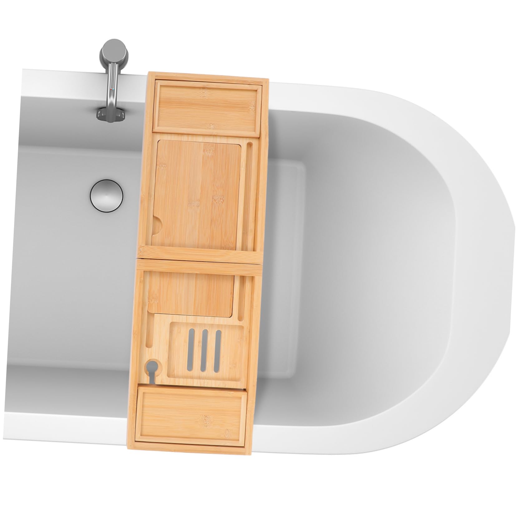 iplusmile Bandeja De Bambú Ajustable Multifuncional para Bañera con Soporte para Teléfono Organizador De Baño