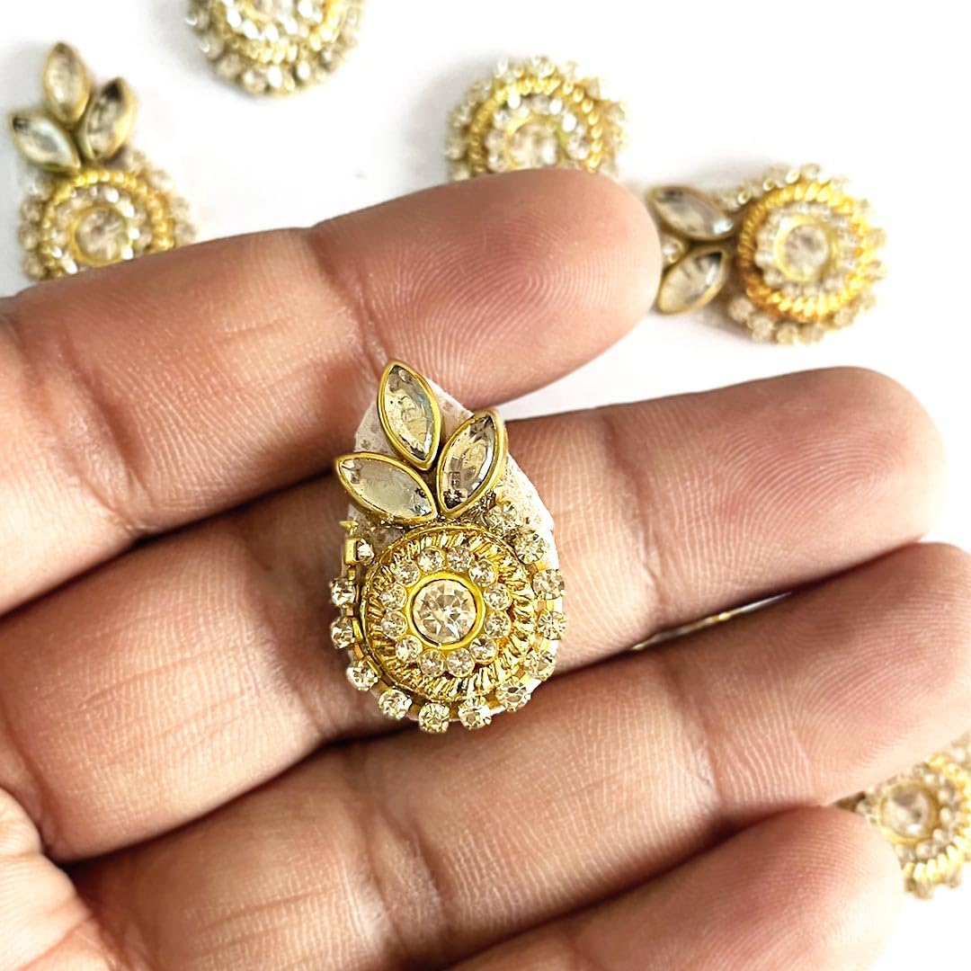 Adikala Flower Shape Kundan Patch | Handmade Decorative Patches | for Saree, Blouse, Lehanga, Dupatta, Embroidery Work, Laddu Goopal Dress Decoration, DIY Art & Craft, Pack of 25 (Natural)