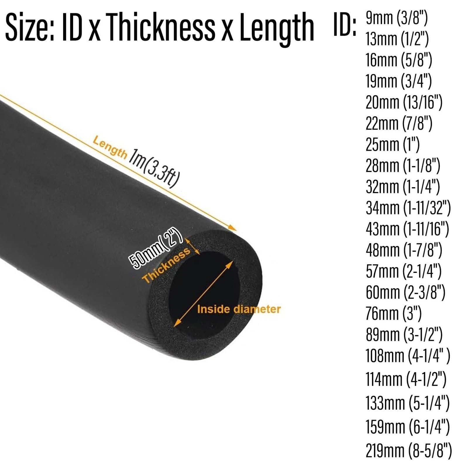 Tubo de Aislamiento de Tuberías Tubería Aislante de Caucho y Plástico de Alta Densidad Ignífuga y Retardante de Llama Alta Tenacidad y Resistencia a La Tracción(ID 4-1/2" x T 2" x L 3.3ft)