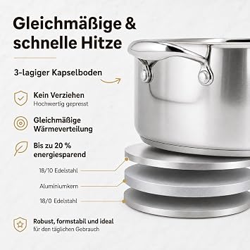 DELARLO Sauté Pan 28 cm High Rim 5.6 L Stainless Steel Serving Pan